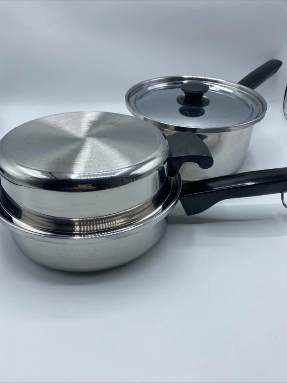 Society Sensi-Tone Cookware Ultrex 7 T304s Steamer Boiler 2 Pots Lid Stainless - Picture 5 of 8